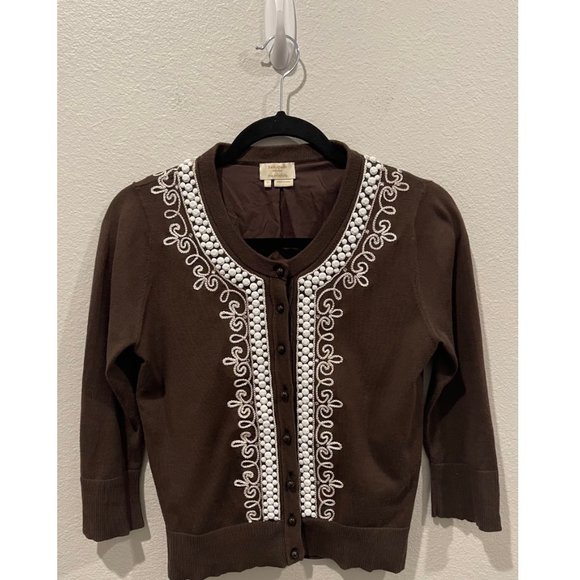 kate spade Sweaters - KATE SPADE Beaded Brown Cardigan